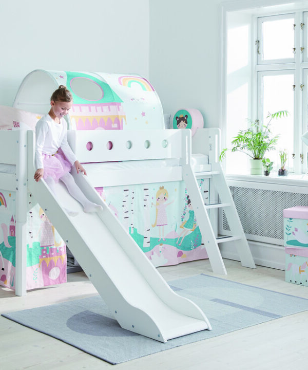 WHITE Mid-high bed with slide